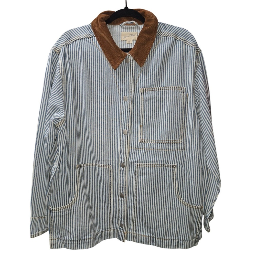 Universal Thread Denim Barn Jacket Hickory Stripe Corduroy Collar Blue White L